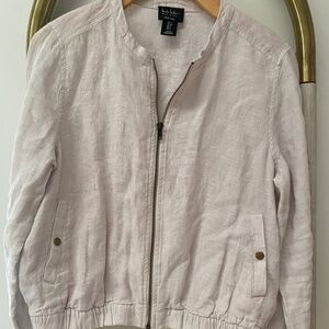 Nicole Miller NY 100% Linen Zipped Bomber Jacket Off White Coastal Earthy Size S